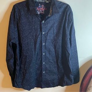ROBERT GRAHAM 2XL XXL MIDNIGHT BLUE OR BLACK WITH SILVER STARS BUTTON DOWN SHIRT
